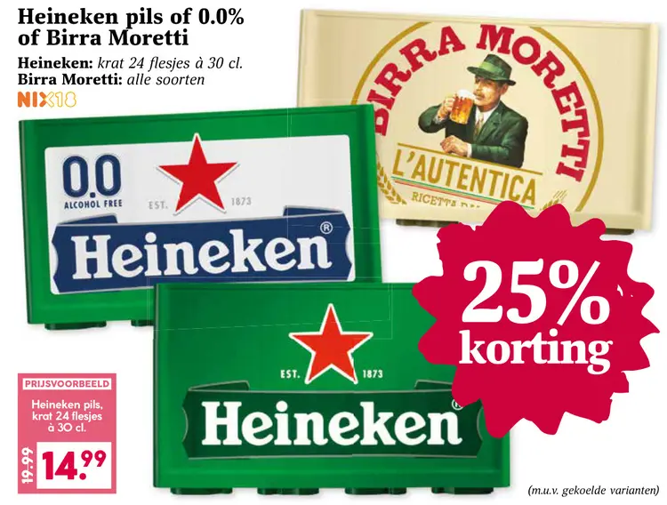 Aanbieding: Heineken pils of 0.0% of Birra Moretti
