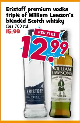 Aanbieding: Eristoff premium vodka triple of William Lawson's blended Scotch whisky