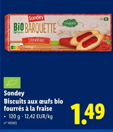 Offre: Biscuits aux œufs bio fourrés à la fraise