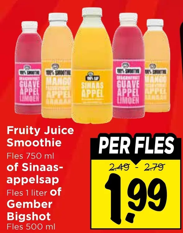 Aanbieding: Fruity Juice Smoothie of Sinaasappelsap of Gember Bigshot