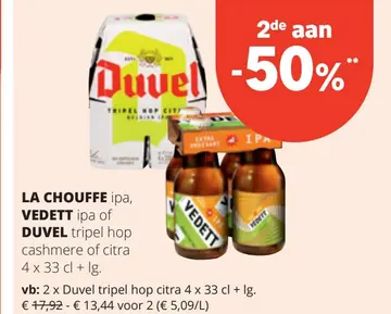 Aanbieding: LA CHOUFFE ipa, VEDETT ipa of DUVEL tripel hop cashmere of citra