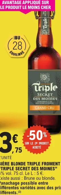 Offre: Bière Blonde Triple Froment Triple Secret Des Moines