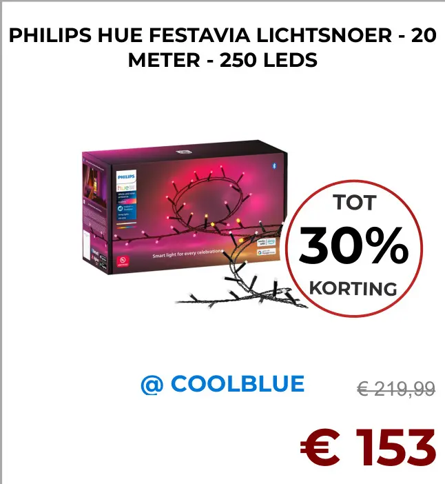 Aanbieding: Festavia lichtsnoer -  20 meter - 250 LEDS