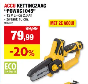 Promotie: Powerplus POWXG1045 eenhands kettingzaag 12V + 2 accu's 2Ah