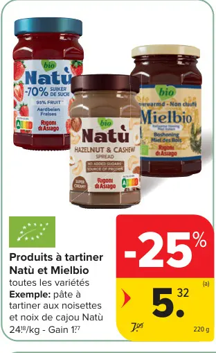 Offre: Produits à tartiner Natù et Mielbio