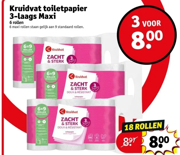 Aanbieding: toiletpapier 3-laags Maxi