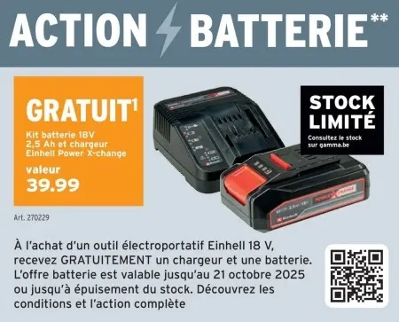 Offre: Kit batterie 18V 2,5 Ah et chargeur