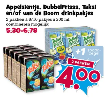 Aanbieding: Appelsientje, DubbelFrisss, Taksi en/of van de Boom drinkpakjes