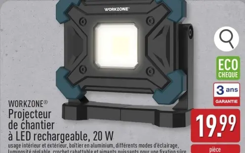 Offre: Projecteur de chantier à LED rechargeable, 20