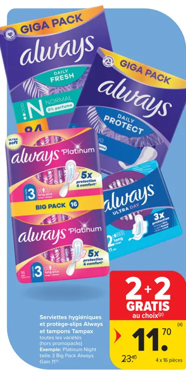 Offre: Serviettes hygiéniques et protège-slips