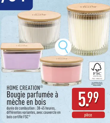 Offre: Bougie parfumée à mèche en bois