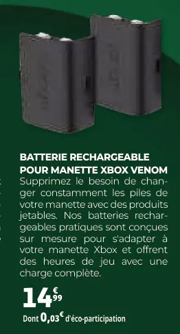 Promotie: Batterie rechargeable pour manette xbox VENOM
