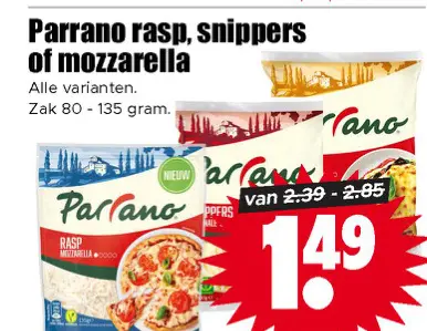 Aanbieding: Parrano rasp, snippers of mozzarella