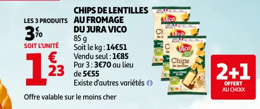 Offre: Chips de lentilles au fromage du jura Vico