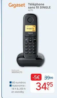 Offre: Gigaset Téléphone sans fil SINGLE A270