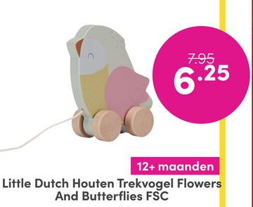 Aanbieding: Little Dutch Houten Trekvogel Flowers And Butterflies FSC
