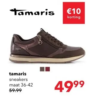 Aanbieding: Tamaris dames sneakers met rits bruin