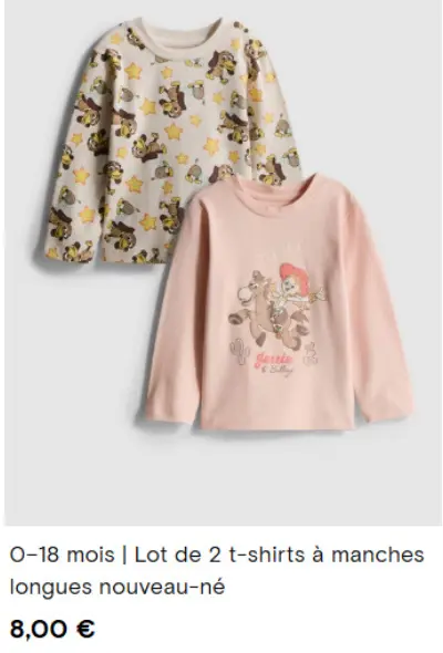 Offre: Lot de 2 t-shirts à manches longues nouveau-n