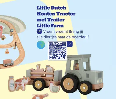 Aanbieding: Houten Tractor met Trailer Little Farm