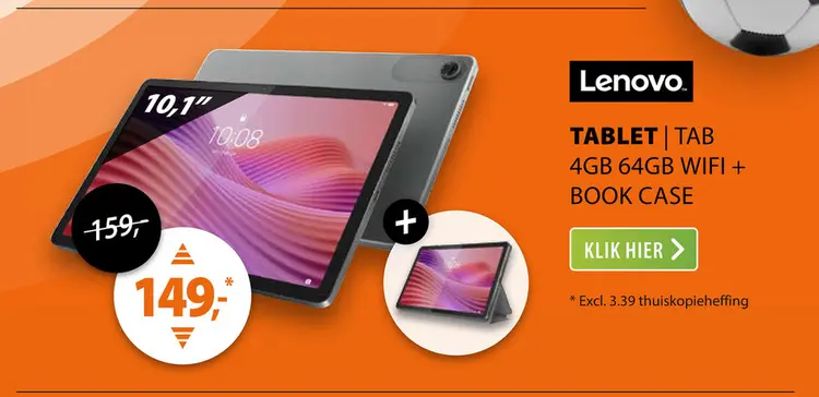 Aanbieding: Lenovo Tab 4GB 64GB Wifi + Book Case Grijs