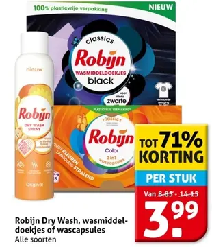 Aanbieding: Robijn Dry Wash, wasmiddel-doekjes of wascapsules