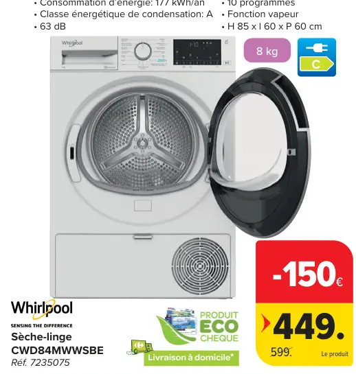 Offre: Sèche-linge CWD84MWWSBE