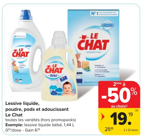 Offre: Lessive liquide, poudre, pods et adoucissant