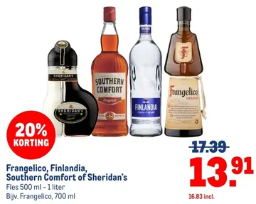 Aanbieding: Frangelico, Finlandia, Southern Comfort of Sheridan's