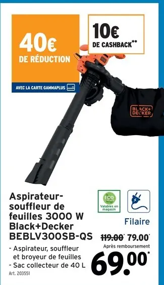 Offre: Aspirateur-souffleur de feuilles 3000 W Black