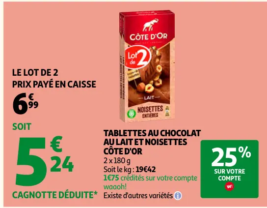 Promotie: Tablettes au chocolat au lait et noisettes