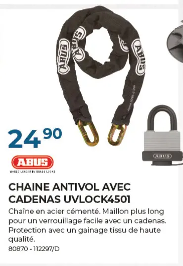 Offre: Chaine antivol avec cadenas uvlock4501
