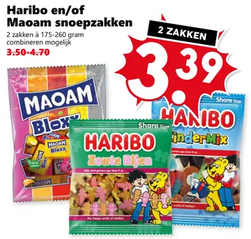 Aanbieding: Haribo en/of Maoam snoepzakken