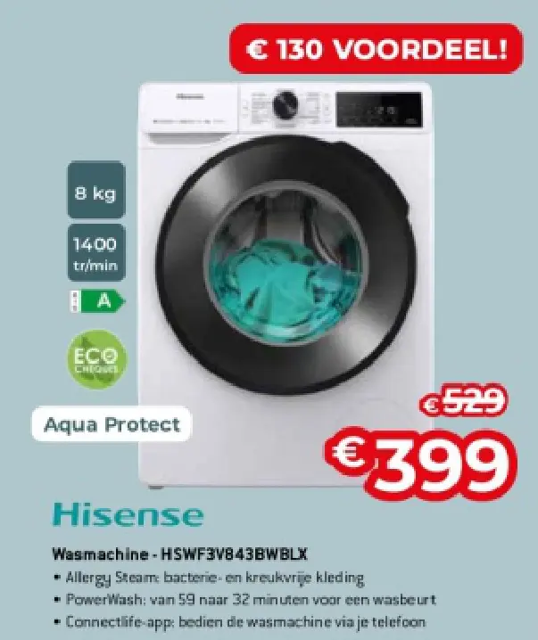 Promotie: Wasmachine - HSWF3V843BWBLX