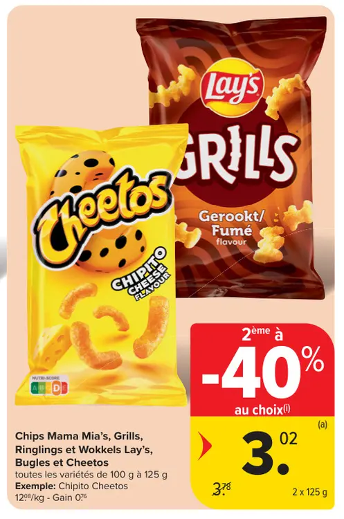 Offre: Chips Mama Mia's, Grills, Ringlings et Wokkels Lay's, Bugles et Cheetos