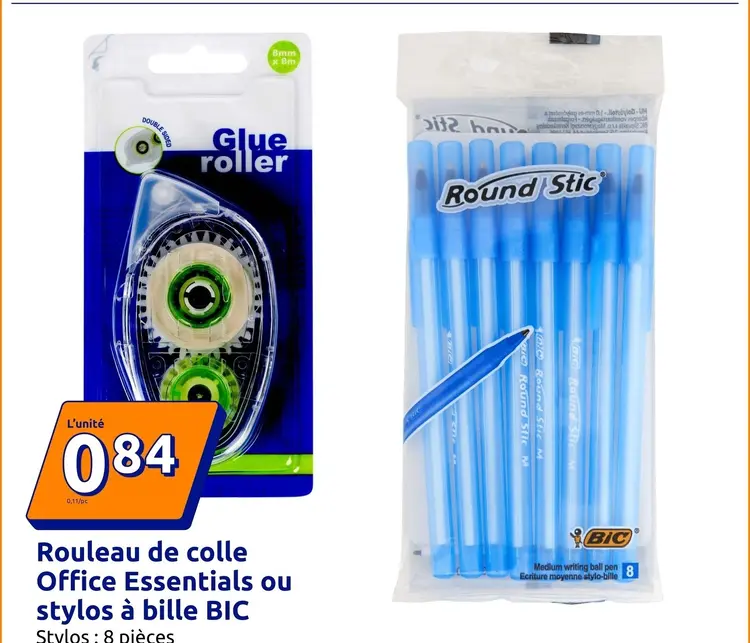 Offre: Rouleau de colle Office Essentials ou stylos à bille