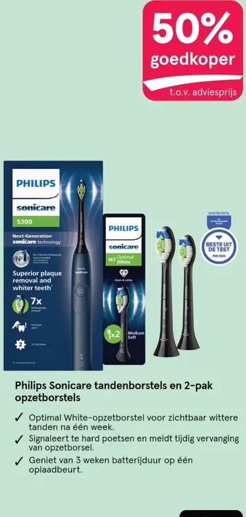 Aanbieding: Philips Sonicare tandenborstels en 2-pak opzetborstels