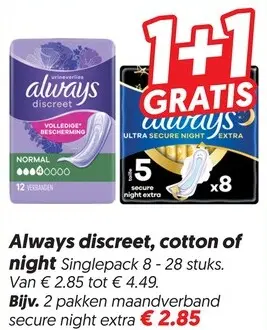 Aanbieding: Always discreet, cotton of night