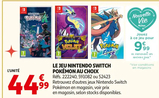 Offre: Jeu Nintendo switch Pokémon au choix
