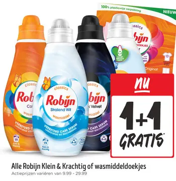 Aanbieding: Robijn Klein & Krachtig of wasmiddeldoekjes