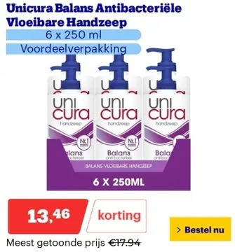 Aanbieding: Unicura Balans Antibacteriële Vloeibare Handz