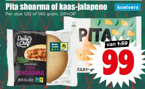 Aanbieding: Pita shoarma of kaas-jalapeno