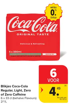 Aanbieding: Blikjes Coca-Cola Regular, Light, Zero of Zero Caffeine