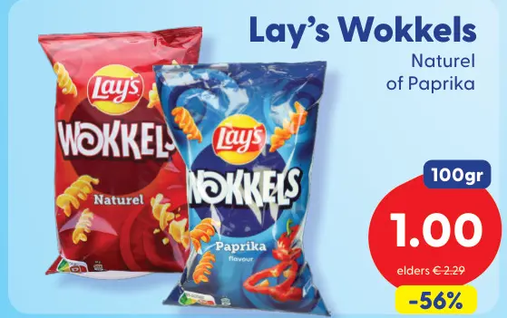 Aanbieding: Wokkels Naturel of Paprika