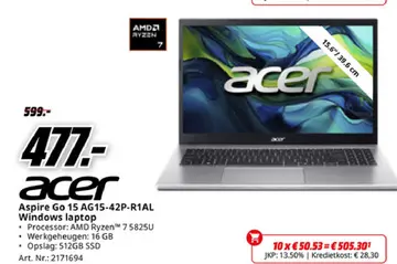 Aanbieding: Aspire Go 15 AG15-42P-R1AL Windows laptop