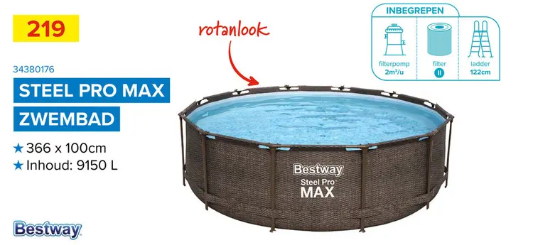Promotie: Bestway Steel Pro Max zwembad - Ø366x100cm - Incl. filterpomp en trap - Rond