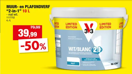 Promotie: V33 binnenverf 2-in-1 mat 10l wit