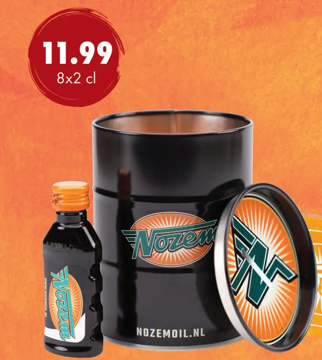 Aanbieding: Nozem Oil Bewaarblik + 2 shot glazen