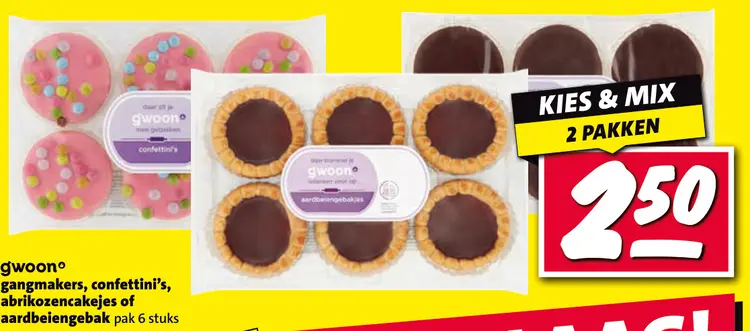 Aanbieding: gangmakers, confettini's, abrikozen cakejes of aardbeiengebak