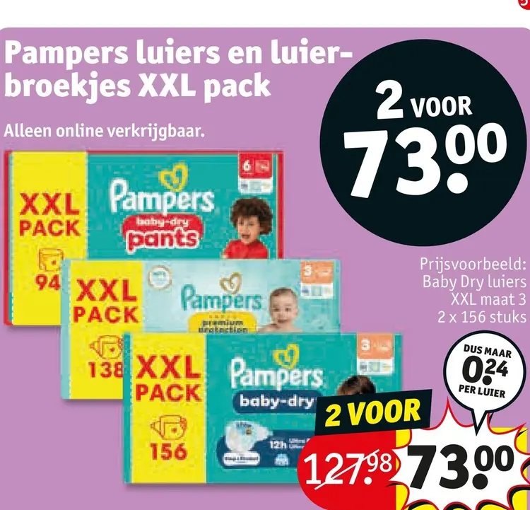 Aanbieding: Pampers luiers en luierbroekjes XXL pack