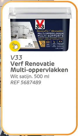 Aanbieding: V33 muurverf renovatie meerdere ondergronden wit satijn 500ml